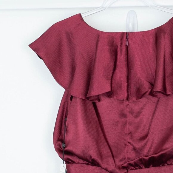 Adrianna Papell V-Neck Ruffled Blouson Satin Gown Deep Red Wine Size 4 NWT‎ - Picture 11 of 11